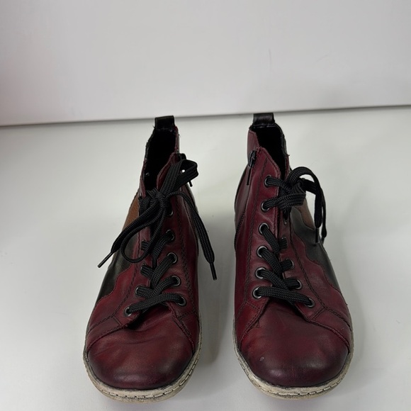 Remonte Chic Burgundy Leather Lace-Up Bootie High- Top Sneakers - Picture 3 of 11